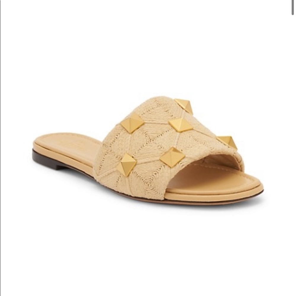 Valentino Garavani Roman Stud Woven Slide Sandals